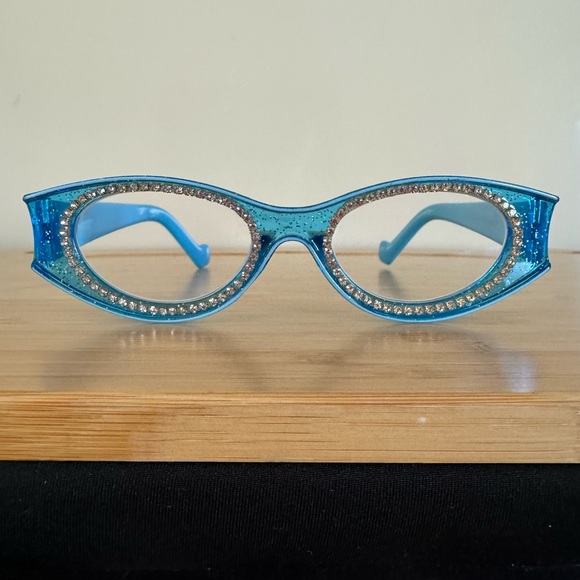 Reading Glasses +1.75 in Blue Glitter with Crystals - Picture 1 of 6